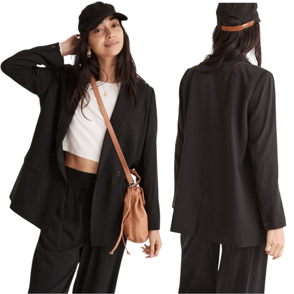 Madewell Drapeweave Caldwell Double Breasted Blazer Black Sz M NWT